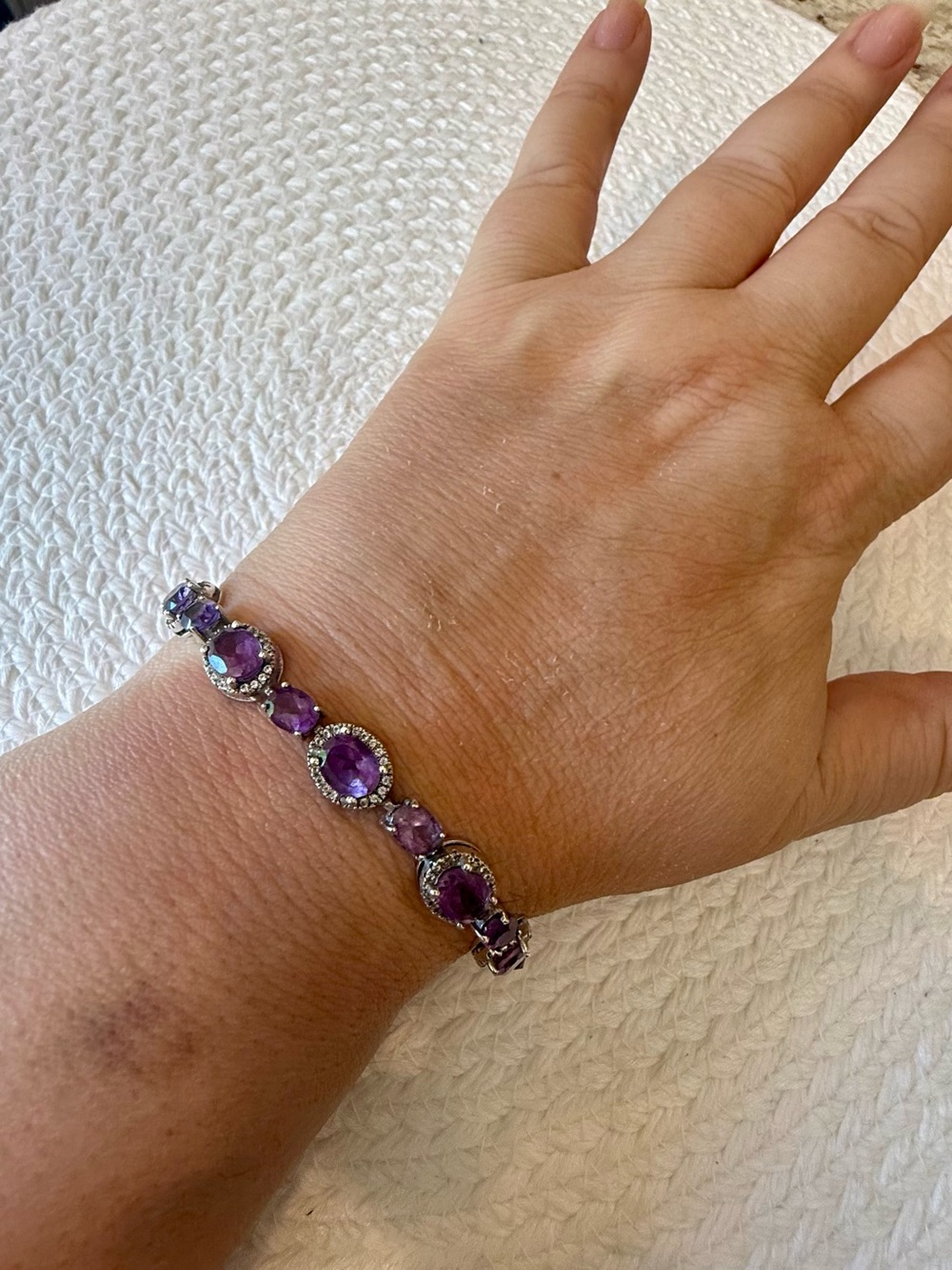 Amethyst Halo Tennis Bracelet - Purple Gemstone Bracelet for Women